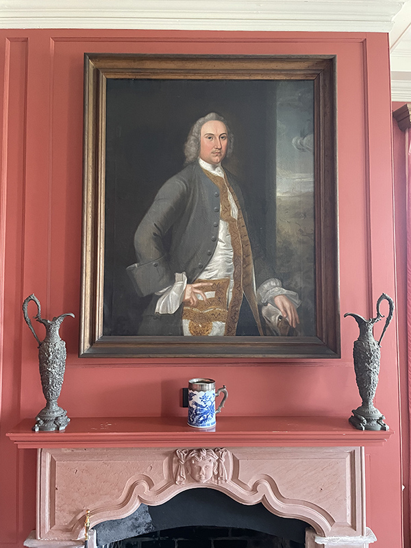 Landon Carter, probably by John Hesselius, above one of the original red-stone mantels.