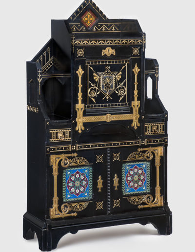 Kimbel and Cabus, Cabinet-Secretary, c. 1875, New York, NY. Painted cherry, gilding, copper, brass, leather, earthenware. Brooklyn Museum; Bequest of DeLancey Thorn Grant in memory of her mother, Louise Floyd-Jones Thorn, by exchange, 1991.126. Photo by Gavin Ashworth.