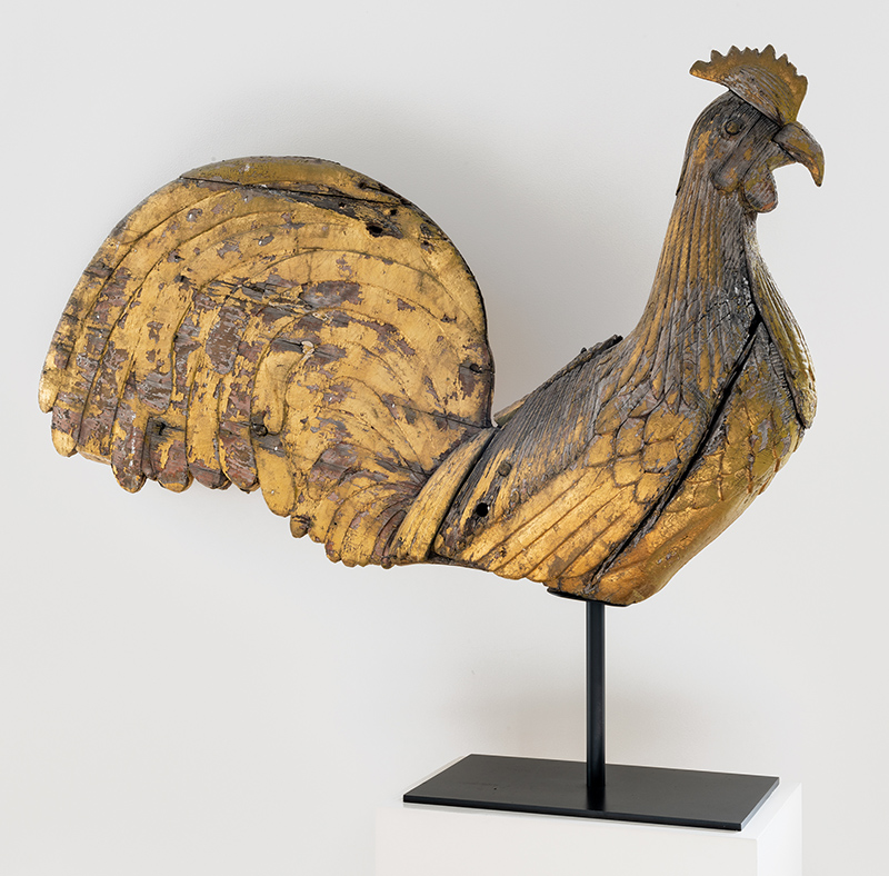 Figure 6. Artist unidentified, The Portland Rooster, 1788, Portland, ME. Carved and gilded pine. Collection of Susan and Jerry Lauren. Photograph by Adam Reich