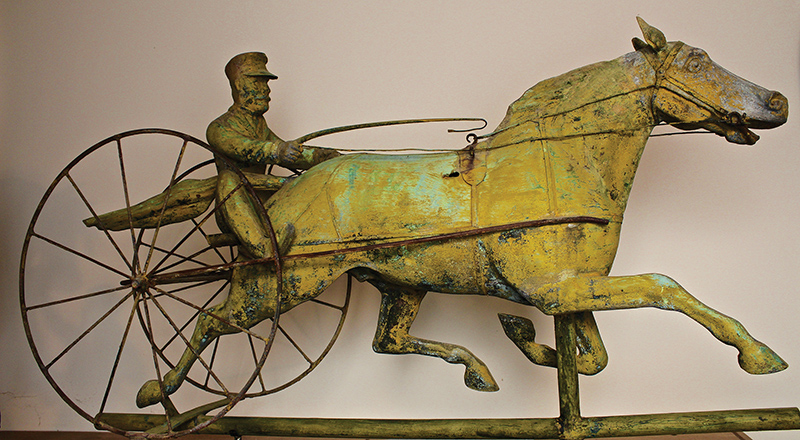 Figure 4. J. W. Fiske Iron Works, St. Julien with Sulky and Driver, c. 1881, New York. Molded copper with cast-zinc head. Collection of Julie and the late Carl M. Lindberg. Photograph by Carl Eugene Lindberg.