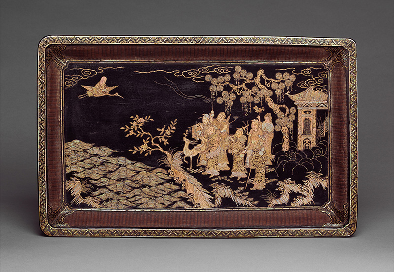 Figure 5. Tray with Daoist figures, 16th century, China. Black lacquer with mother-of-pearl inlay; basketry sides. The Metropolitan Museum of Art, New York, Purchase, Barbara and William Karatz Gift, 2006, 2006.238.