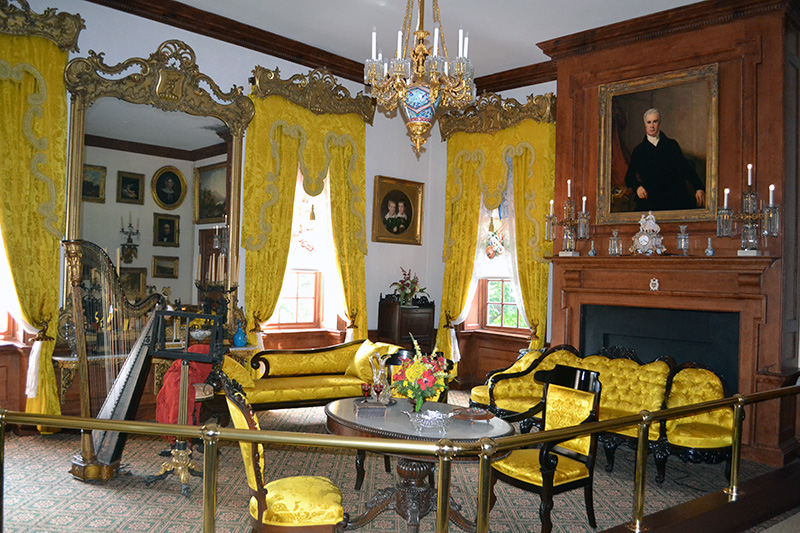 Music Room set to the period 1870-1890, featuring Eliza Ridgely’s original harp, made by Sebastian Erard in London in 1817. Photo by National Park Service.