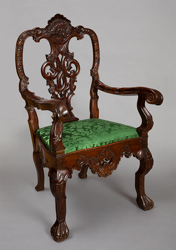 Unknown maker, Armchair, 18th century. Mahogany or primavera with modern upholstery. Cooper Hewitt, Smithsonian Design Museum. Museum purchase from Decorative Arts Association Acquisition Fund, 2019-13-1.