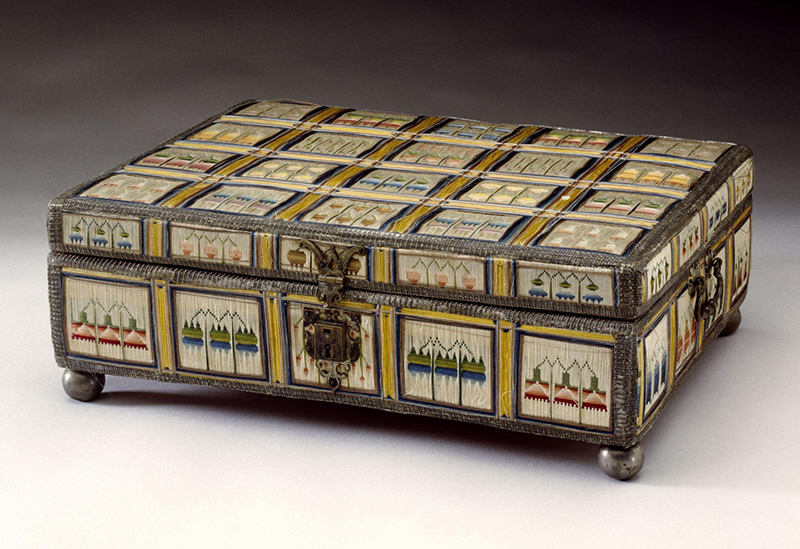 Hannah Downes, Workbox, 1683, England. Victoria and Albert Museum, 2006BF2534.