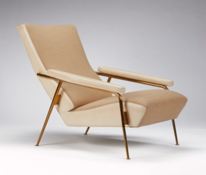 Figure 3. Gio Ponti, Distex Armchair, 1954. Brass, Naugahyde, and grass-cloth upholstery. Manufactured by Cassina, S.p.A., Milan, Italy. Denver Art Museum, Funds from 1994 Collectors’ Choice, 1998.160.
