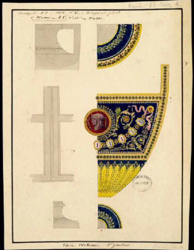 Alexandre Théodore Brongniart, Vase Clodion, 5ème grandeur, 1801. Graphite, gouache, and ink wash on paper. Sèvres, archives de la manufacture.