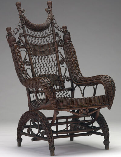 Ashley E. Williams is analyzing the late-19th and early-20th-century wicker furniture industry. Pictured: A. H. Ordway and Company, Rocking Chair, 1893, South Framingham, MA. Beechwood, iron, rattan. Yale University Art Gallery, Gift of Mr. and Mrs. Samuel Schwartz, 1976.110.