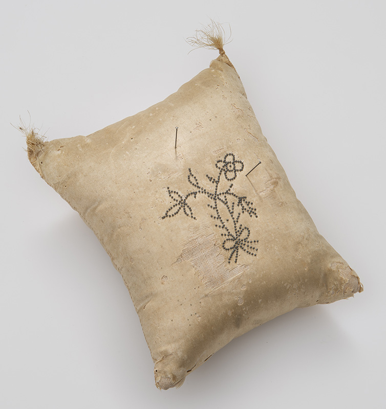 Figure 6. Pin pillow, 1790, Northampton County, VA. Silk, linen, iron, tin, saw dust, sand. Photos by Gavin Ashworth.