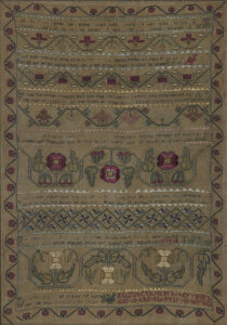 Figure 2. Elizabeth Rush, Sampler, 1734, Philadelphia. Linen, silk. Winterthur Museum, Museum purchase with funds provided by the Claneil Foundation, 1975.0116 A.