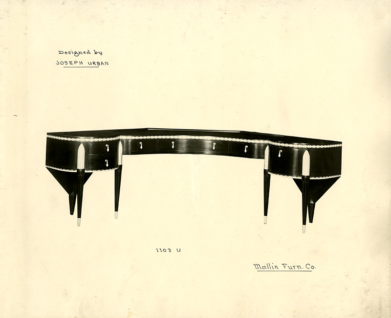 Figure 6. Image of a desk from the Wormser bedroom in a Mallin Furniture Company binder. Joseph Urban Archive.