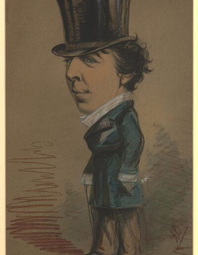 Figure 3. Alfred Byran, Caricature Portrait of Oscar Wilde, watercolor on brown paper, 1890-1899, England. The British Museum, 1939,0303.4.