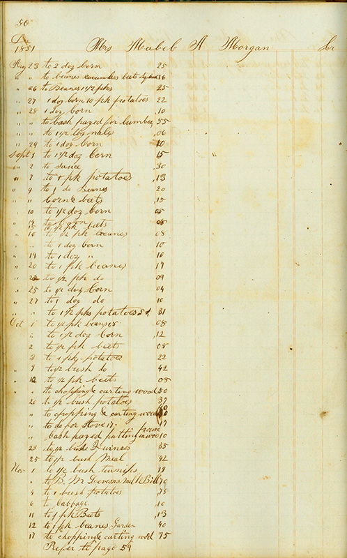 This page from Bushnell’s account book illustrates his ability to maintain accounts over long periods of time, as well as his understanding of debts and interest.