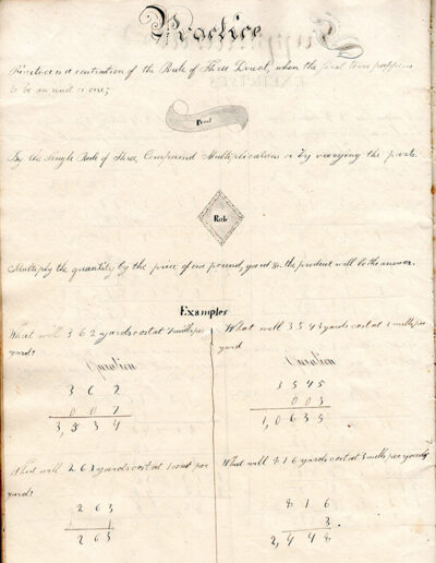 This page from young Arabella Sheldon’s book illustrates her proficiency in multiple scripts as well as her apparent delight in design details. The Sheldon book is in the PVMA collection, in Box 1, Folder 13 of the Sheldon Family Papers.