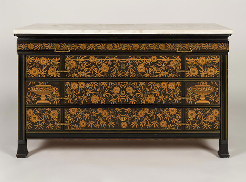 Herter Brothers, Chest-of-drawers, c. 1880. Ebonized cherry, other woods, modern marble top, brass. Brooklyn Museum, Modernism Benefit Fund, 1989.69.