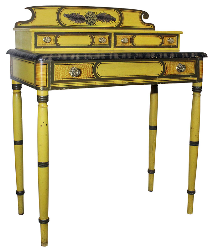 Figure 4. Attributed to the Willard Harris shop, painted by David Harris, Dressing table, c. 1828-30, Newport, New Hampshire. Painted white pine and maple. New Hampshire Historical Society, Gift of Margaret H. Jewell, 1933.005.01.
