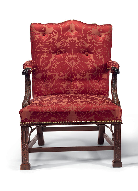 Figure 4. Cat. 97. Attributed to Thomas Affleck, French chair (armchair), c. 1766, Philadelphia, PA. Mahogany, white oak. Photograph © Bruce M. White 2023.
