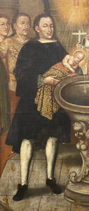 Figure 2. Attributed to Joaquín Gutiérrez. Baptism of St. John of Jerusalem (detail), c. 1750. Oil on canvas. Private collection, on long-term loan to Universidad de los Andes, 47801.