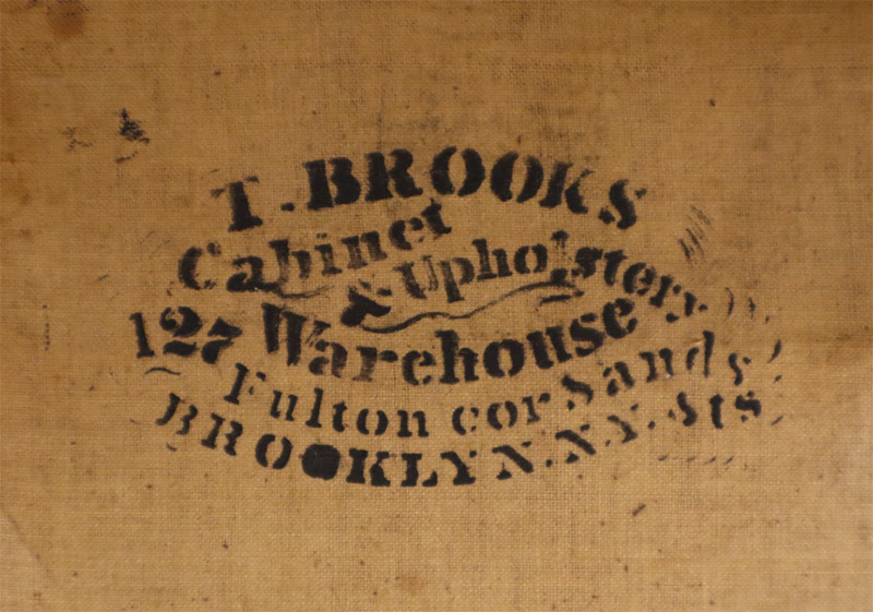 Detail of a Side Chair by the Manufactory of Thomas Brooks (active 1844–1875), 1850–60. Brooklyn, Kings County, NY. Mahogany; chestnut; linen, burlap, horsehair, steel. Preservation Long Island purchase, 1987.8a.