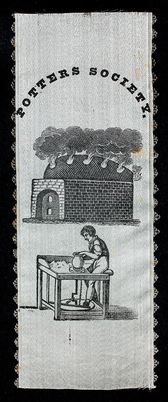 Figure 6. Potters Society ribbon, 1820–30, New York City. Silk. New-York Historical Society, INV.4357.