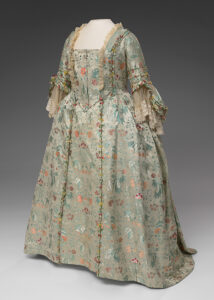 Figure 1. Gown, 1760–80, Massachusetts and England. Silk, brocade. Concord Museum Collection, Gift of Mrs. Mary Adelaide Sargent Poor, Cos40.16. All images courtesy of the Concord Museum.