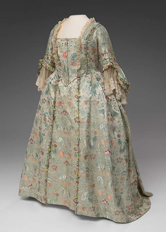 Figure 1. Gown, 1760–80, Massachusetts and England. Silk, brocade. Concord Museum Collection, Gift of Mrs. Mary Adelaide Sargent Poor, Cos40.16. All images courtesy of the Concord Museum.