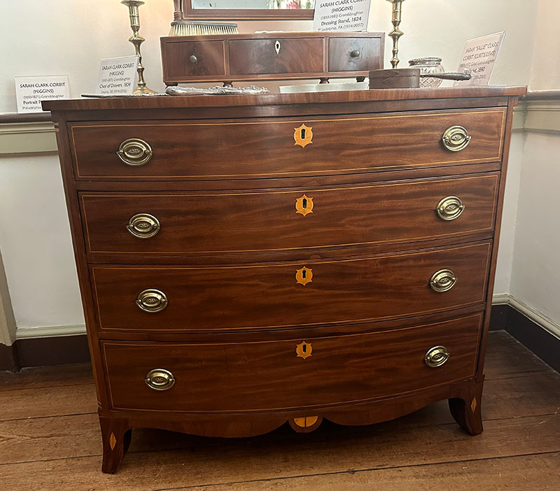 Thomas Stevenson and James McDowell Sr., Chest of four drawers, 1804-8, Smyrna, DE. Mahogany, tulip poplar, white cedar, hard pine. Historic Odessa Foundation, gift of Sara Corbit Reese Pryor, 1974.56. Photo by the Decorative Arts Trust.