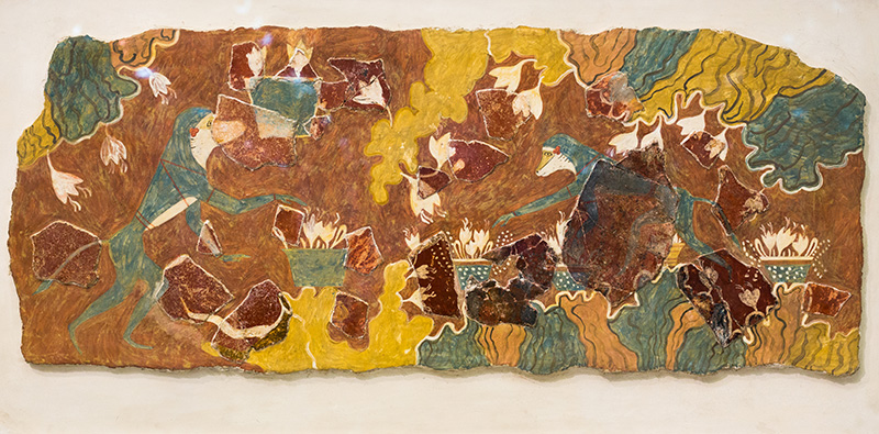 Figure 1. Fragment of the Blue Monkey fresco showing the non-native primate amid crocus flowers, demonstrating Minoan knowledge of exotic fauna. Archaeological Museum of Heraklion. Photo by ArchaiOptix, Wikimedia Commons.