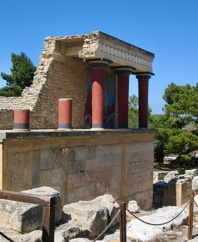 Figure 3. The reconstructed North Entrance of the Palace of Knossos, showing how decorative elements were integrated into architectural spaces. Photo by author.