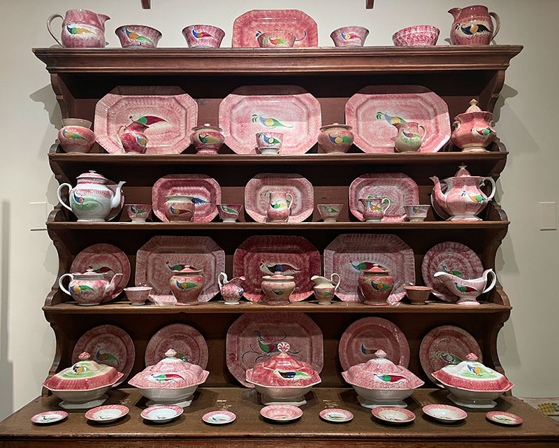 A portion of H.F. 's collection of so-called spatter ware ceramics.