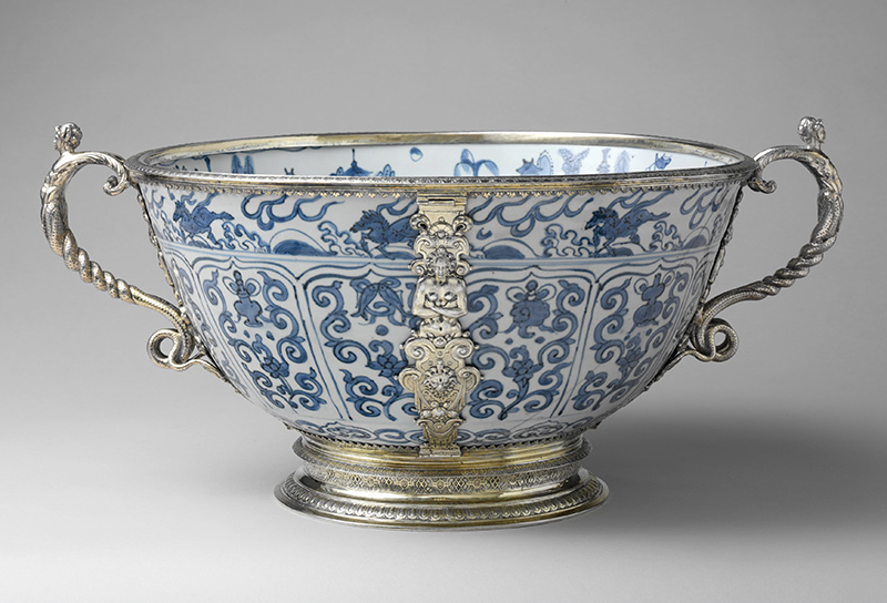 Unknown makers, Bowl (detail), c. 1585, London, England (mounts) and China (porcelain). Hard-paste porcelain with silver-gilt mounts. The Metropolitan Museum of Art, Rogers Fund, 1944, 44.14.4.