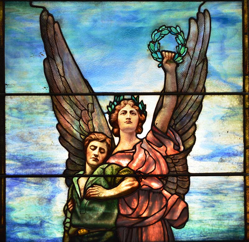 Tiffany Studios, Spirit of the Confederacy (detail), 1905, New York City. Leaded-glass. American Civil War Museum, 0985.06.00143a,b. Photo by Kayli Rideout.