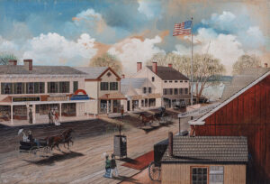 Figure 3. Edward Lange, 'Lower Main Street, Northport,' 1880. Watercolor, gouache, and lead pencil on paper. Collection of Preservation Long Island, 2011.2.