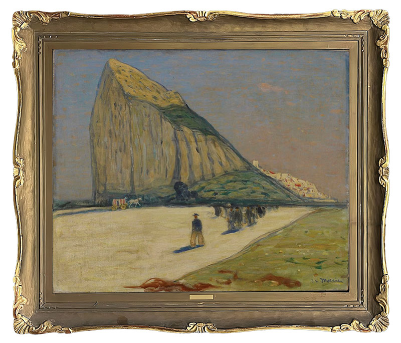 Figure 6. Painting: James Wilson Morrice. Gibraltar, 1913. Oil on canvas, Overall: 66 × 81.2 cm. AGO, Gift of Mr. and Mrs. W.F. McLean, Toronto, in memory of Mr. and Mrs. S.G. Bennett, 1989, 89/112. Frame: Early 1900s, Canadian. Overall: 65.1 × 80 cm. (This image is a digital mockup of the painting in the frame.) Photo © AGO.