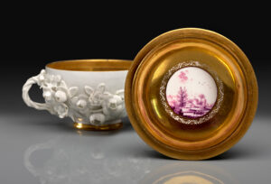 Figure 1. Meissen Porcelain Manufactory, modeled by Johann Joachim Kändler and/or Johann Friedrich Eberlein, Bowl with cover, 1735 or 1738, Germany. Hard-paste porcelain. The Frick Collection, New York. Photo by Michael Bodycomb.