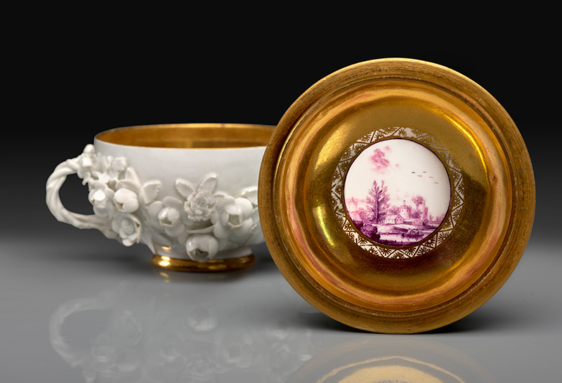 Figure 1. Meissen Porcelain Manufactory, modeled by Johann Joachim Kändler and/or Johann Friedrich Eberlein, Bowl with cover, 1735 or 1738, Germany. Hard-paste porcelain. The Frick Collection, New York. Photo by Michael Bodycomb.