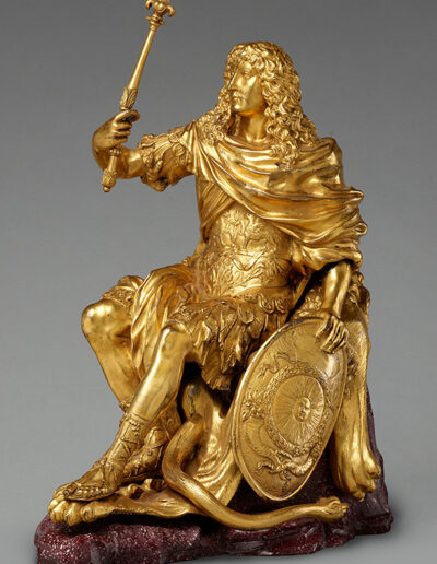 Figure 4. Attributed to Domenico Cucci and workshop, Manufacture des Gobelins, Figure of Louis XIV, 1662–1664, Paris. Gilt bronze, on a porphyry base. The Frick Collection, Gift of Alexis Gregory, 2021. Photo by Joseph Coscia Jr.