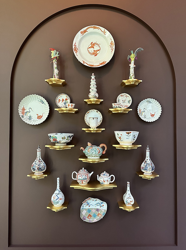 The Portico Gallery, Panel 3, in the Frick Collection. All objects were produced by the Meissen Porcelain Manufactory (German, active 1710–present) and are the gift of Henry H. Arnhold, 2019.