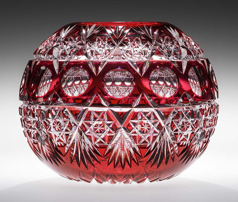 Figure 3. Gustave F. Ekdahl (cutter), Rose Bowl, 1909. Blown and cut lead glass, 16 cm. x 20.3 cm. Gift of Ada E. Ekdahl in memory of Felix J. Ekdahl. CMoG 98.4.169. Image courtesy of Corning Museum of Glass.