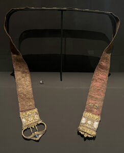 Figure 3. Maker unknown, Girdle, c. 1450. Lucca (made) and Venice (woven). Lampas with gilded and enameled metal, nielloed silver and stamped brass. Victoria & Albert Museum, 4278-1857. Photo by Kathryn Griffith.