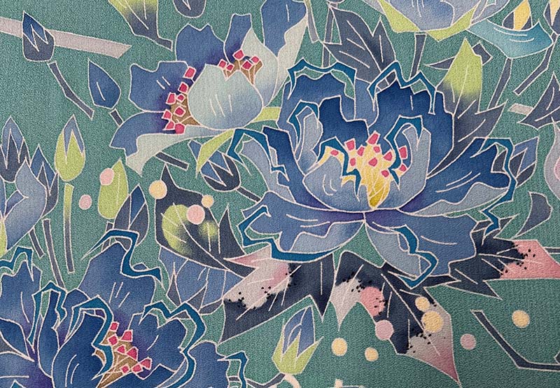 Figure 2. Motifs dyed by hand with brushes. Photo taken by the author at Kaga Yuzen Maida.