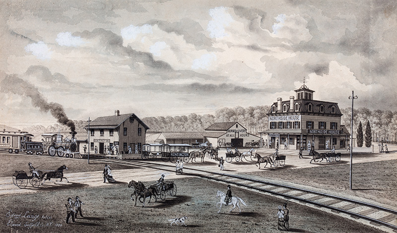 Figure 4. Edward Lange, Huntington Depot, 1880. Watercolor, gouache, India ink, and lead pencil on paper. PLI, purchase, 1999.2. Photographed by Glenn Castellano.