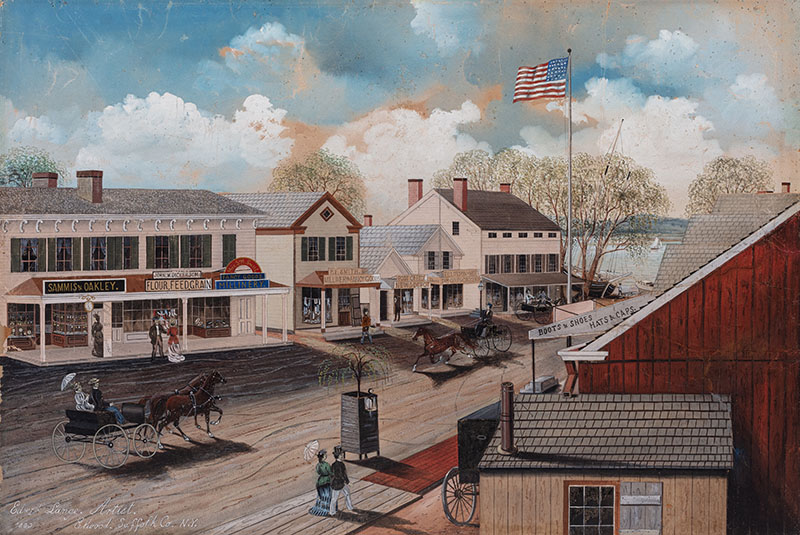 Figure 5. Edward Lange, Detail of Lower Main Street, Northport, 1880. Watercolor, gouache, and lead pencil on paper. PLI, purchase, 2011.2. Photographed by Glenn Castellano.