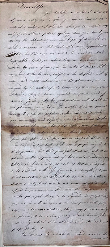 Figure 4. Samuel Talcott Essay in the Form of a Letter to Abigail Ledyard. Before 1767, Ms. Connecticut Historical Society, Hartford, Connecticut.