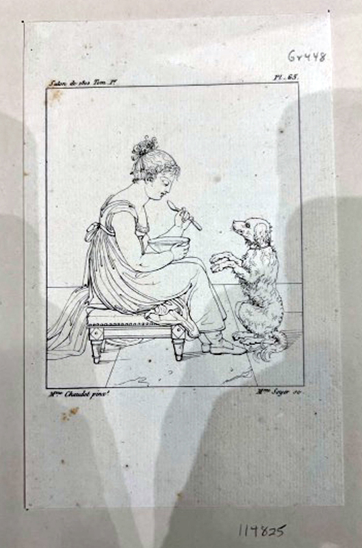 Figure 2. Marie Pauline Soyer after Madame Chaudet. Print from 𝘚𝘢𝘭𝘰𝘯 𝘥𝘦 1812 𝘝𝘰𝘭𝘶𝘮𝘦 1. 1812. New York Public Library Prints department 114825.