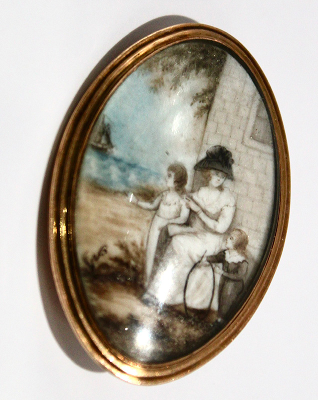 Figure 6. Captain John Eveson, Mourning Brooch, 1779, Guadeloupe. Watercolor on ivory with hairwork in metal frame. Bermuda Historical Society. This photo by author, all rights reserved.