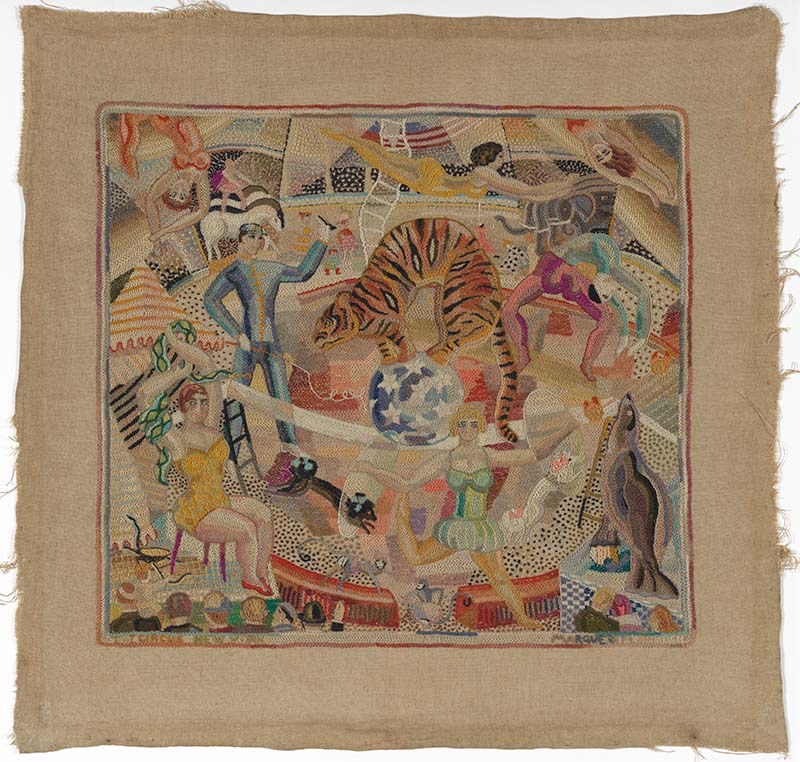 Figure 3. Marguerite Zorach, 𝘛𝘩𝘦 𝘊𝘪𝘳𝘤𝘶𝘴, 1929. Wool embroidery on linen. The Metropolitan Museum of Art, New York. Gift of Irwin Untermyer, 196, 64.101.1404.