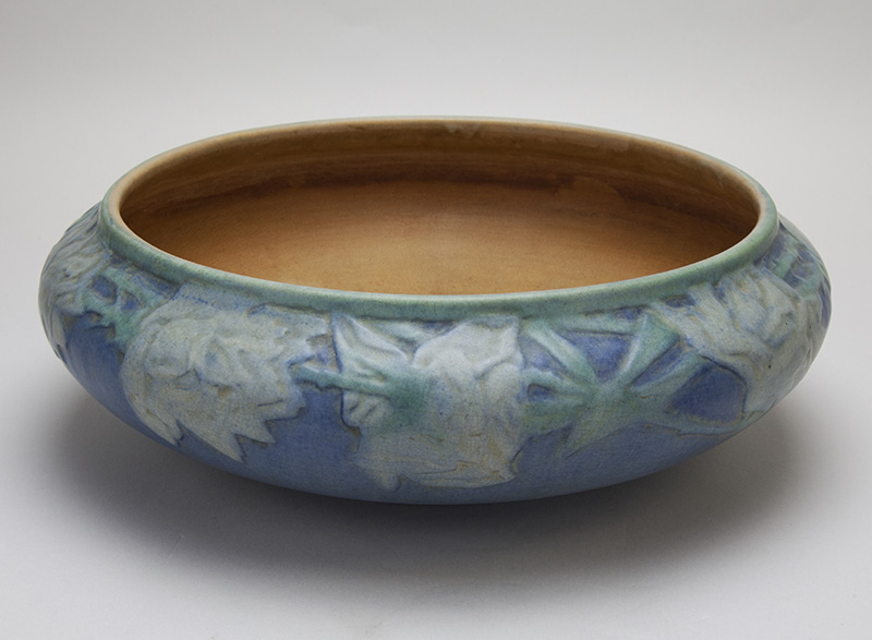 Sarah Agnes Estelle “Sadie” Irvine, decorator; Joseph Fortune Meyer, potter; Vase with Cherokee rose design, 1925. Newcomb College Pottery, New Orleans, LA. Glazed earthenware. Newcomb Art Museum, gift of Mrs. S.J. Besthoff, 1970.24.2.