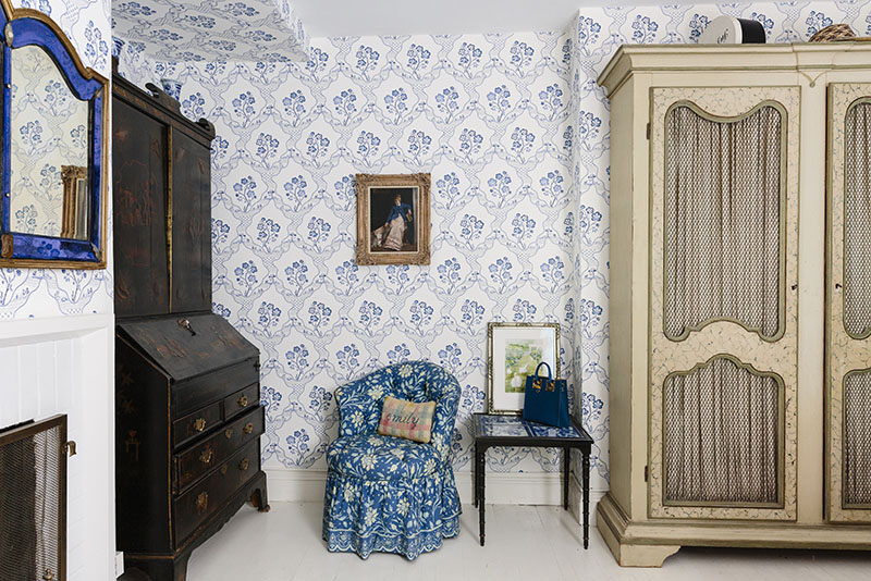 The chintz-inflected bedroom of design historian and gallerist Emily Eerdmans in New York City’s Greenwich Village. Photo by Brian W. Ferry.