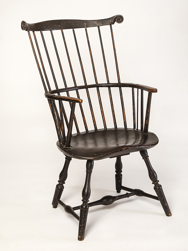 Figure 4. High-back Windsor armchair, 1770–85, Philadelphia, PA. Tulip poplar, maple, oak, hickory. Historic Odessa Foundation, The David Wilson Mansion, Inc., acc. no. 1971.663.