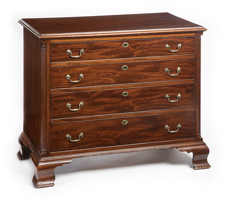 Figure 5. John Janvier, Chest of drawers (one of a pair), 1793, Odessa, DE. Mahogany with tulip poplar, sweet gum, hard pine, white cedar. On loan to the Historic Odessa Foundation, acc. no. L2020.115.